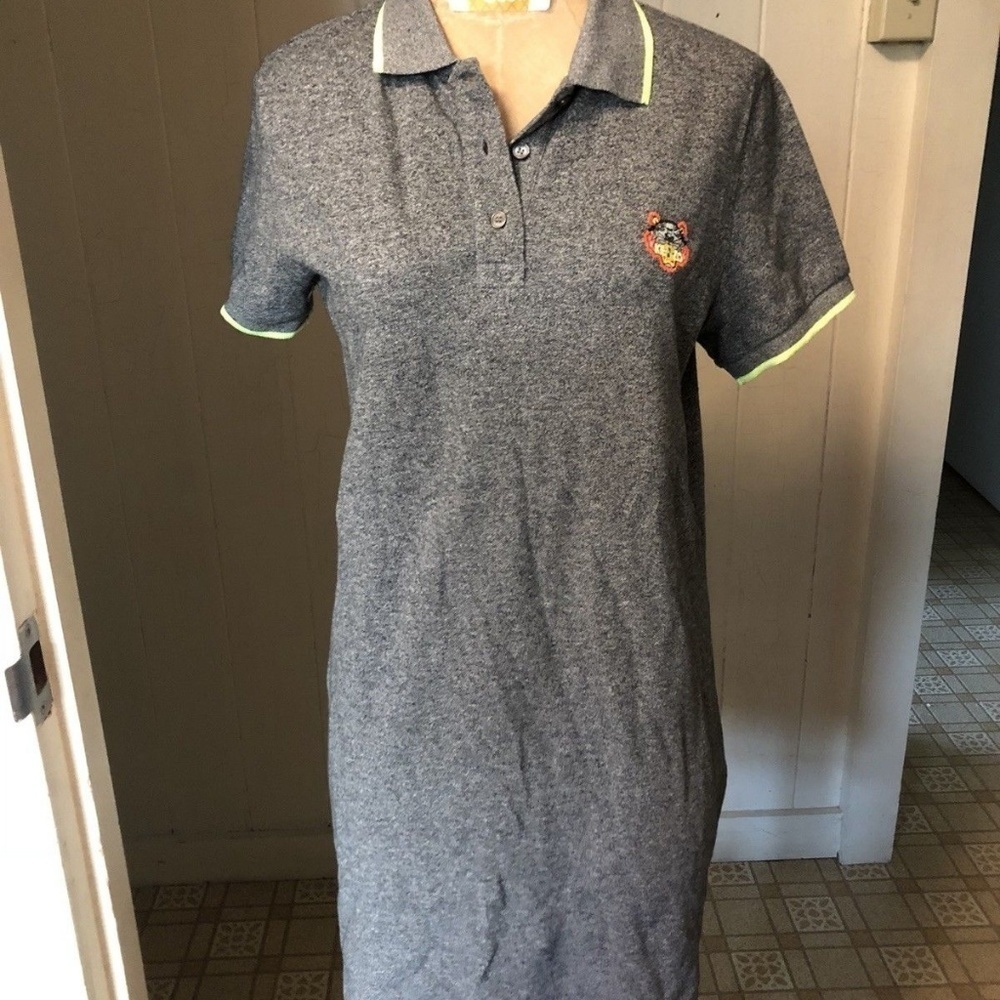 NEW KENZO sz S Knit POLO DRESS Gray TIGER LOGO